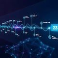 Abstract Digital Timeline of Business Activities and Data Log with Glowing Network Connections, Showcasing Meetings and Notes in a Royalty Free Stock Photo