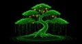 Digital Binary Tree with Glowing Data Oranges, Abstract Concept of Technology Royalty Free Stock Photo