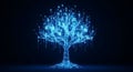 Digital Tree of Knowledge Glowing Blue Binary Code and Letters on Dark Background Royalty Free Stock Photo