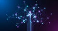 Abstract network of glowing hexagonal nodes and lines resembling a digital tree structure Royalty Free Stock Photo
