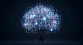 Glowing Digital Tree with Blue Data Nodes and Connection Lines Royalty Free Stock Photo