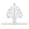 Abstract digital tree symbol with interconnected circuit board lines and nodes representing technology growth and data Royalty Free Stock Photo