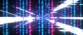 Abstract digital tunnel with binary code and glitch effects in neon blue and pink Royalty Free Stock Photo