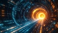 Futuristic Digital Data Tunnel with Binary Code and Light Royalty Free Stock Photo