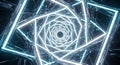Abstract digital tunnel with glowing blue neon lines futuristic technology background 3d rendering Royalty Free Stock Photo