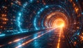 Futuristic Digital Tunnel with Glowing Lights Royalty Free Stock Photo