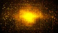 Abstract Digital tunnel square futuristic matrix golden particles. Technological and related background. 3D rendering