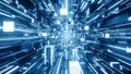 Abstract digital data stream tunnel with glowing blue neon lines creating a futuristic cyberspace environment Royalty Free Stock Photo