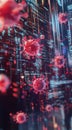 Abstract Digital Virus Cell Artwork Red Particles and Glowing Code Royalty Free Stock Photo
