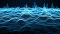 Abstract digital visualization of a blue network of interconnected points forming a three-dimensional landscape of Royalty Free Stock Photo