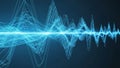 Abstract digital visualization of a bright blue glowing sound wave or data stream with intricate geometric lines Royalty Free Stock Photo