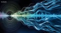 Abstract sound wave visualization with digital audio equalizer and concentric circles Royalty Free Stock Photo