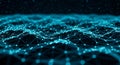 Abstract Blue Network Grid With Glowing Dots And Lines On Dark Background technology data Royalty Free Stock Photo