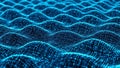 Abstract digital visualization of glowing blue interconnected data points forming undulating waves Royalty Free Stock Photo