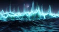 Abstract Digital Sound Waveform Over Ocean Surface at Night Royalty Free Stock Photo