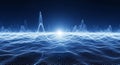 Abstract Blue Digital Waveform and Grid Landscape sound wave audio Royalty Free Stock Photo