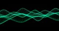 Abstract digital visualization of glowing green sound waves on a black background audio wave Royalty Free Stock Photo