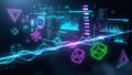 Futuristic Digital Data Visualization with Geometric Shapes and Glowing Lines technology Royalty Free Stock Photo