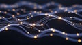 Abstract digital visualization of glowing wavy lines and connected particles representing fiber optic data streams Royalty Free Stock Photo