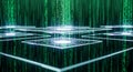 Abstract Digital Matrix with Flowing Binary Code and Glowing Platforms Royalty Free Stock Photo