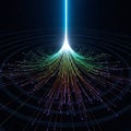 Abstract visualization of luminous data streams converging from a bright blue light source Royalty Free Stock Photo