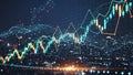 Abstract digital visualization of stock market trading charts and financial data graphs with glowing network Royalty Free Stock Photo