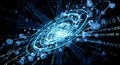 Abstract Digital Galaxy with Binary Code and Geometric Shapes Royalty Free Stock Photo