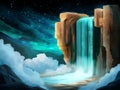 An abstract digital waterfall set against a binary code background Royalty Free Stock Photo