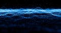 Abstract digital wave of blue glowing particles flowing, science, technology and data concept background Royalty Free Stock Photo