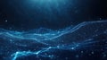 Abstract Blue Digital Landscape with Glowing Particles and Network Connections Royalty Free Stock Photo