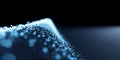 Abstract digital wave composed of glowing blue particles on dark background with depth of field effect and futuristic technology Royalty Free Stock Photo