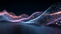 Abstract digital wave composed of glowing neon particles flows across a dark reflective surface representing flowing data streams Royalty Free Stock Photo