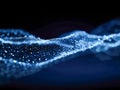 Abstract digital wave composed of interconnected glowing blue points and lines forming a dynamic mesh network on a dark background Royalty Free Stock Photo