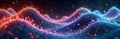 Abstract digital wave flows through data. Dynamic futuristic flow of information. Colorful glowing particles create abstract Royalty Free Stock Photo