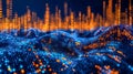 Abstract digital wave with glowing data points in vibrant blue and orange hues Royalty Free Stock Photo