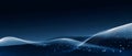 Abstract digital wave with glowing particles and smooth flowing lines on dark blue background representing technology and data Royalty Free Stock Photo
