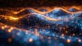 Abstract digital wave with orange and blue lights - generative ai Royalty Free Stock Photo