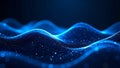 Abstract digital wave pattern with blue glowing particles, futuristic data visualization. Royalty Free Stock Photo