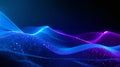 Abstract digital wave pattern composed of glowing blue and vibrant purple interconnected particles flowing dynamically across a Royalty Free Stock Photo