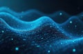 Abstract digital wave pattern with glowing blue dots. Data visualization with wavy lines and binary code. Technology background Royalty Free Stock Photo