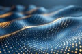 Abstract Blue Wave Network with Golden Dots and Lines Flowing, Digital Data Representation, Futuristic Technology Concept Royalty Free Stock Photo