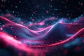 Abstract digital wave pattern with glowing pink and blue particles, symbolizing futuristic technology, data flow, and Royalty Free Stock Photo