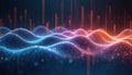 Abstract digital wave pattern with neon blue and orange particles. Futuristic technology data flow concept with glowing lights Royalty Free Stock Photo