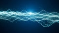 Abstract digital waveform of glowing particles on dark blue background image photo Royalty Free Stock Photo