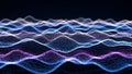 Abstract digital waveform created by glowing blue and purple particles on a dark background Royalty Free Stock Photo