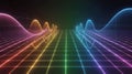 Abstract Digital Waveform Data Visualization with a Rainbow Spectrum Gradient on a Futuristic Reflective Grid Royalty Free Stock Photo