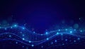 Abstract Digital Waveform with Glowing Particles on Dark Blue Background Royalty Free Stock Photo