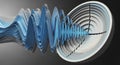 Abstract digital waveform illustration with layered blue and white lines creating dynamic wave patterns on black background Royalty Free Stock Photo