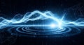 Abstract Digital Waveform and Network Connection, Blue Futuristic Technology Background Royalty Free Stock Photo