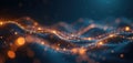 Abstract digital waves with glowing orange particles. Blue energy flows through dark cyber space. Future tech, data stream, and Royalty Free Stock Photo
